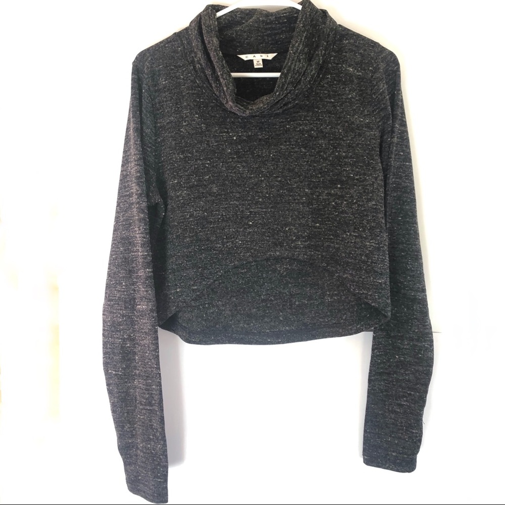 CAbi grey cowl neck long sleeve crop sweater M